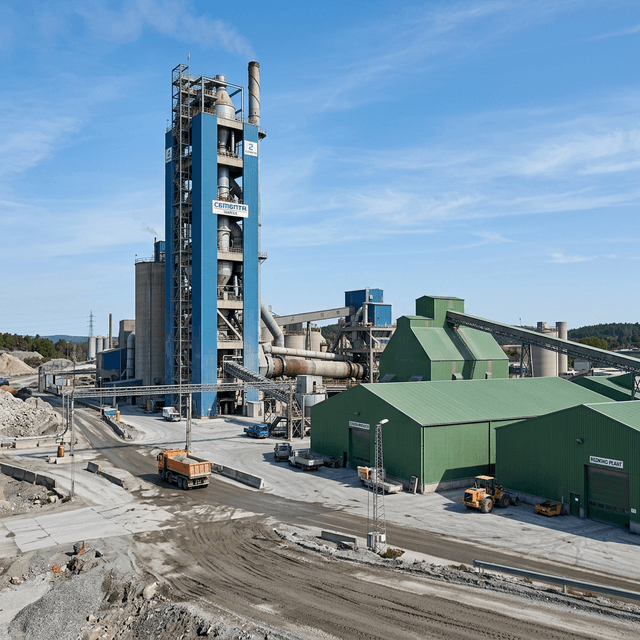 Cement factory complex with tower silo