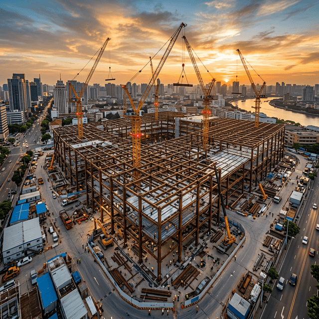 Concrete construction site aerial view